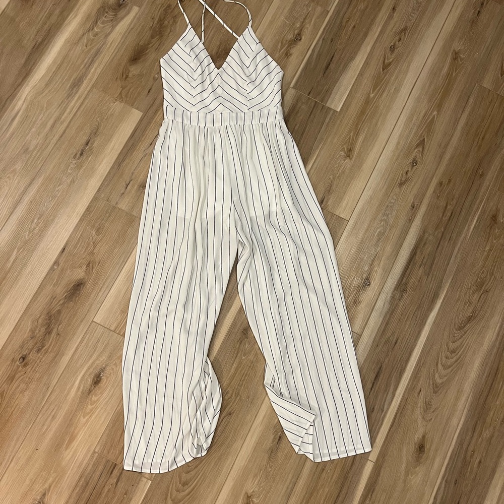 Express White and Black Striped Jumpsuit